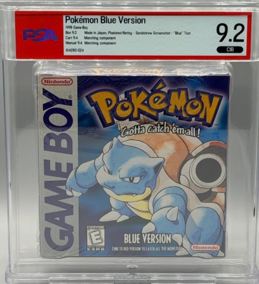 Pokemon Blue Version Nintendo Game Boy CIB Complete Sandshrew PSA 9.2 Graded